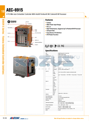 TF-AEC-6915-A1-1010 datasheet - 4 PCI Mini-size Embedded Controller With Intel Pentium M/ Celeron M Processor