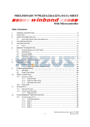 W79E225A datasheet - 8-bit Microcontroller