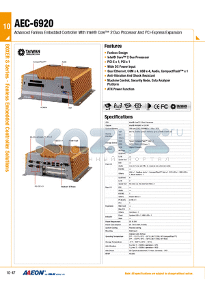 TF-AEC-6920-B3-1110 datasheet - Advanced Fanless Embedded Controller With Intel Core 2 Duo Processor And PCI-Express Expansion