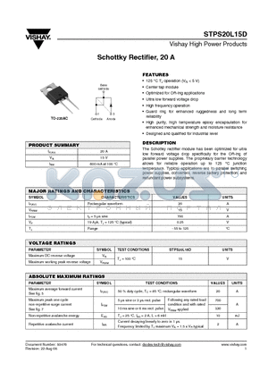 STPS20L15D datasheet - Schottky Rectifier, 20 A