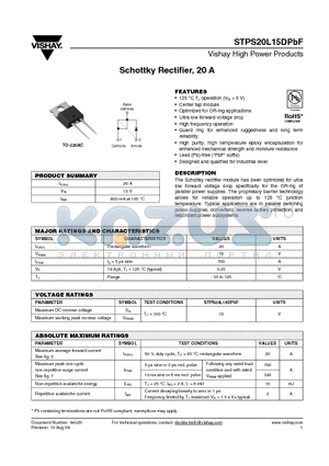 STPS20L15D datasheet - Schottky Rectifier, 20 A