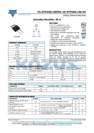 STPS20L15D-N3 datasheet - Schottky Rectifier, 20 A