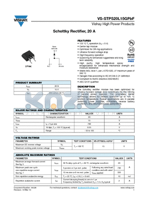 STPS20L15GPBF datasheet - Schottky Rectifier, 20 A