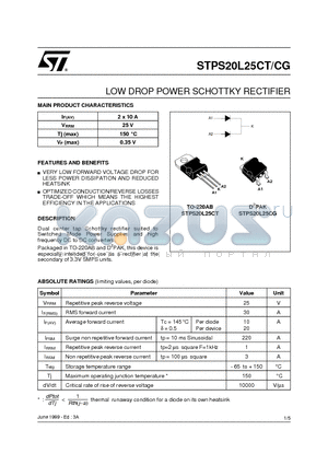 STPS20L25CG datasheet - LOW DROP POWER SCHOTTKY RECTIFIER