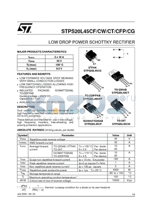 STPS20L45CF datasheet - LOW DROP POWER SCHOTTKY RECTIFIER