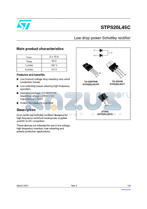 STPS20L45CFP datasheet - Low drop power Schottky rectifier