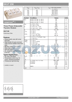 SKUT230/18 datasheet - Three Phase Antiparallel Thyristor Module