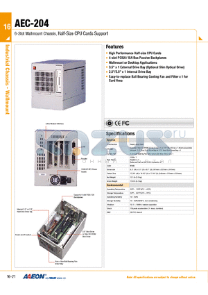 TF-BP-204SS-P1 datasheet - 6-Slot Wallmount Chassis, Half-Size CPU Cards Support
