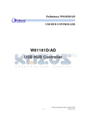 W81181AD datasheet - USB HUB CONTROLLER