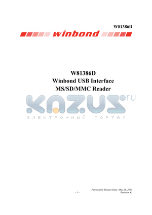 W81386D datasheet - Winbond USB Interface MS/SD/MMC Reader