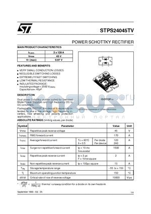 STPS24045 datasheet - POWER SCHOTTKY RECTIFIER