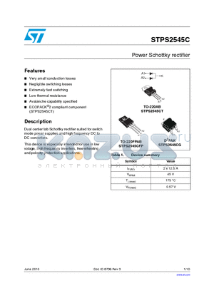 STPS2545C datasheet - Power Schottky rectifier