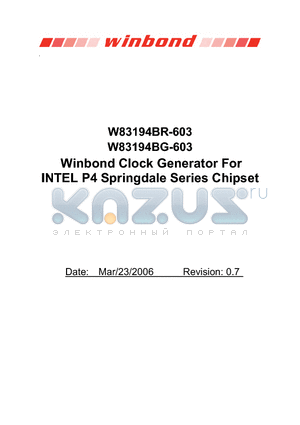 W83194BR-603 datasheet - Winbond Clock Generator For INTEL P4 Springdale Series Chipset