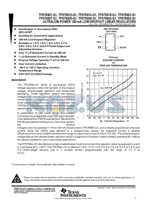 TPS76901-Q1 datasheet - ULTRALOW-POWER 100-mA LOW-DROPOUT LINEAR REGULATORS