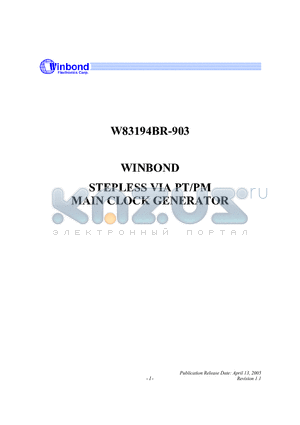 W83194BR-903 datasheet - STEPLESS VIA PT/PM MAIN CLOCK GENERATOR