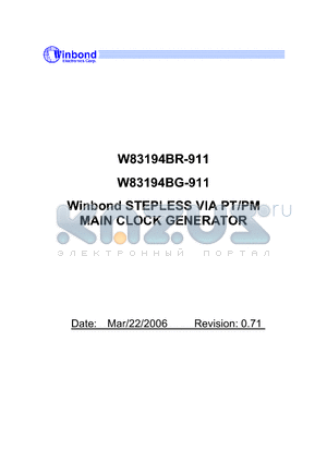 W83194BR-911 datasheet - STEPLESS VIA PT/PM MAIN CLOCK GENERATOR