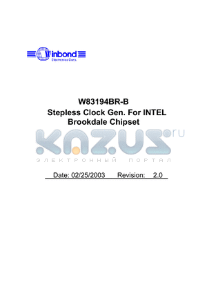 W83194BR-B datasheet - Stepless Clock Gen. For INTEL Brookdale Chipset