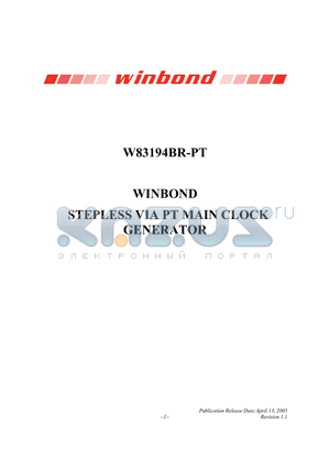 W83194BR-PT datasheet - STEPLESS VIA PT MAIN CLOCK GENERATOR