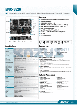 TF-EPIC-8526-A10-02 datasheet - Intel^ Embedded Pentium^ M/ Celeron^ M Processors