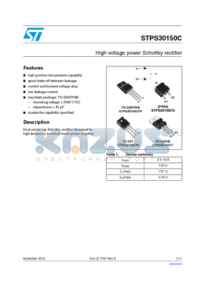 STPS30150C_10 datasheet - High voltage power Schottky rectifier