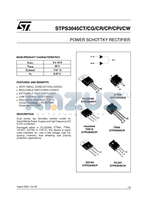 STPS3045CG datasheet - POWER SCHOTTKY RECTIFIER