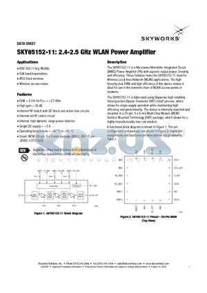 SKY65152-11 datasheet - 2.4-2.5 GHz WLAN Power Amplifier