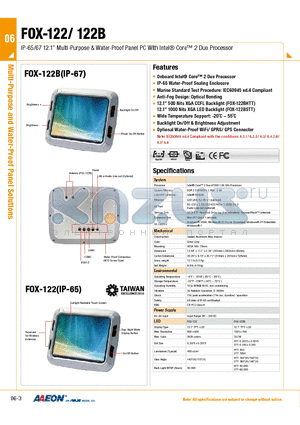 TF-FOX-122HTT-B1-1011 datasheet - IP-65/67 12.1 Multi-Purpose & Water-Proof Panel PC With Intel^ Core 2 Duo Processor