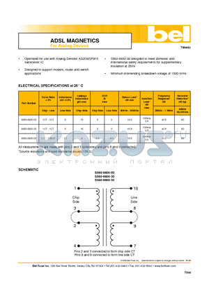 S560-6600-35 datasheet - ADSL MAGNETICS For Analog Devices