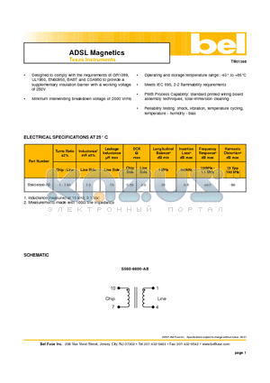 S560-6600-AB datasheet - ADSL Magnetics Texas Instruments