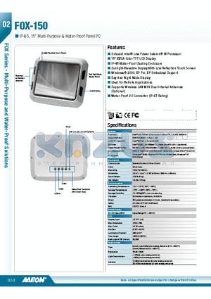 TF-FOX-150HTT-B2 datasheet - Onboard Intel^ Low Power Celeron^ M Processor