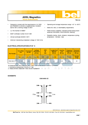 S560-6600-CE datasheet - ADSL Magnetics Texas Instruments