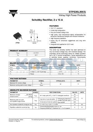 STPS30L30CGP datasheet - Schottky Rectifier, 2 x 15 A