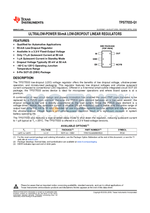 TPS77033-Q1 datasheet - ULTRALOW-POWER 50-mA LOW-DROPOUT LINEAR REGULATORS