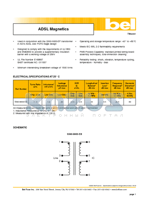 S560-6600-EB datasheet - ADSL Magnetics