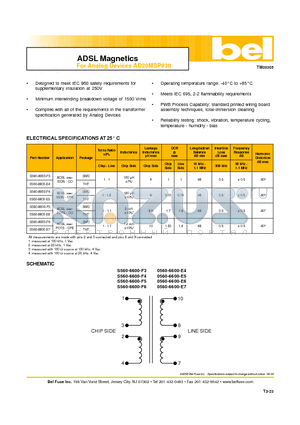 S560-6600-F3 datasheet - ADSL Magnetics For Analog Devices AD20MSP930