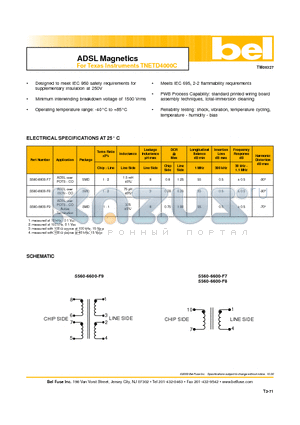 S560-6600-F8 datasheet - ADSL Magnetics For Texas Instruments TNETD4000C