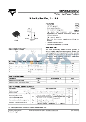 STPS30L30CGTRR datasheet - Schottky Rectifier, 2 x 15 A