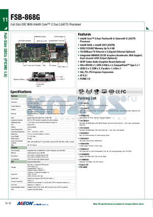 TF-FSB-868G-B10-RF datasheet - Full-Size SBC With Intel Core 2 Duo LGA775 Processor