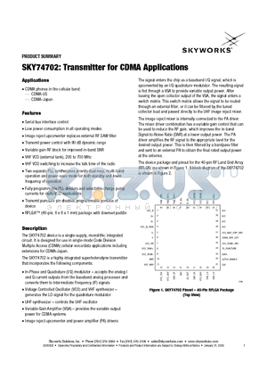 SKY74702 datasheet - Transmitter for CDMA Applications