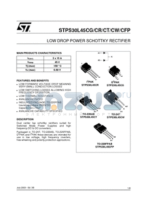 STPS30L45CG-TR datasheet - LOW DROP POWER SCHOTTKY RECTIFIER