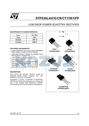 STPS30L45CR datasheet - LOW DROP POWER SCHOTTKY RECTIFIER