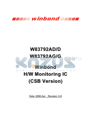 W83792D datasheet - H/W Monitoring IC (CSB Version)