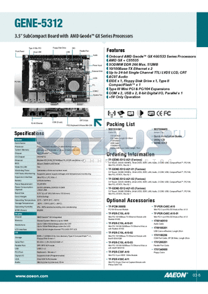 TF-GENE-5312-A21-03 datasheet - Onboard AMD Geode GX 466/533 Series Processors