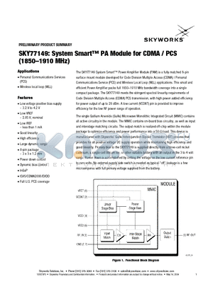 SKY77149 datasheet - System Smart PA Module for CDMA / PCS (1850-1910 MHz)