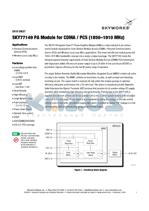 SKY77149 datasheet - PA Module for CDMA / PCS (1850-1910 MHz)
