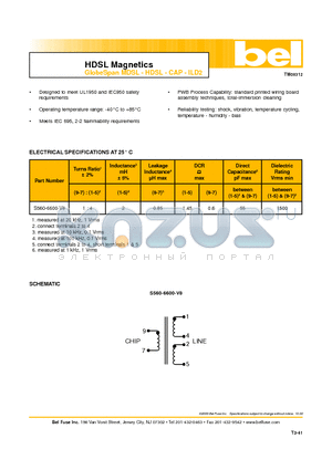 S560-6600-V8 datasheet - HDSL Magnetics GlobeSpan MDSL - HDSL - CAP - ILD2