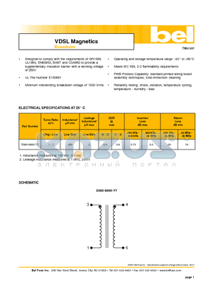 S560-6600-Y7 datasheet - VDSL Magnetics Broadcom