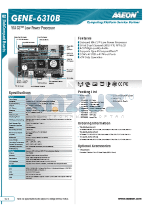 TF-GENE-6310-B11-01 datasheet - Onboard VIA C3 Low Power Processor
