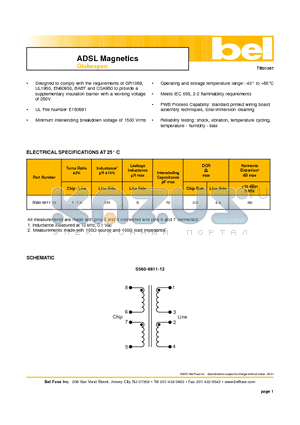 S560-6611-12 datasheet - ADSL Magnetics Globespan