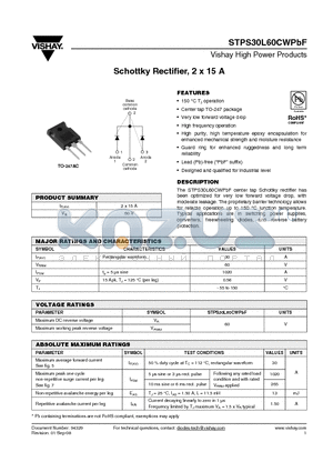 STPS30L60CW datasheet - Schottky Rectifier, 2 x 15 A